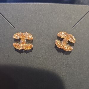 Elegant Gold Crystal And Faux Pearl Designer Earrings